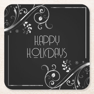Porta-copo De Papel Quadrado Fronteira Floral Metálica Feliz Natal