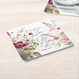 Porta-copo De Papel Quadrado Fruta da floral rosa espirituosa