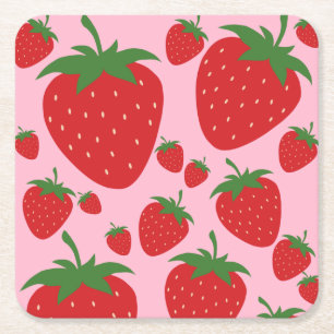 Porta-copo De Papel Quadrado Fruta Mercado de Morangos Rosa Comida