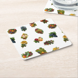 Porta-copo De Papel Quadrado Frutas e Flores Vintage