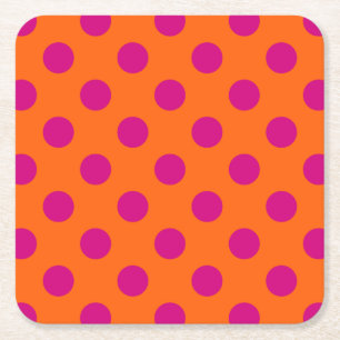Porta-copo De Papel Quadrado Fuchsia bolinhas em laranja