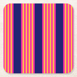 Porta-copo De Papel Quadrado Fuchsia e listras amarelas com azul-marinho