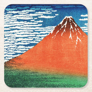 Porta-copo De Papel Quadrado Fuji Vermelho desenho Kanagawa Hokusai
