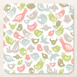 Porta-copo De Papel Quadrado fundo com o ornamento colorido dos pássaros