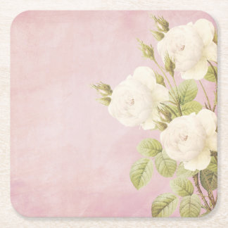 Porta-copo De Papel Quadrado Fundo cor-de-rosa com rosas brancas