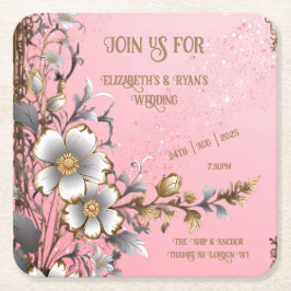 Porta-copo De Papel Quadrado Fundo de casamento com brilho rosa elegante