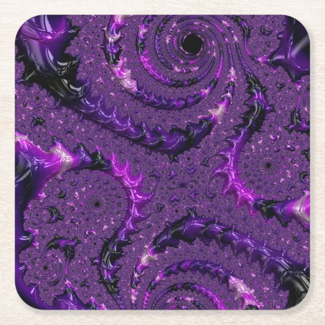 Porta-copo De Papel Quadrado Funky Bold Boho Purple Digital Abstrato Fractal (Frente)
