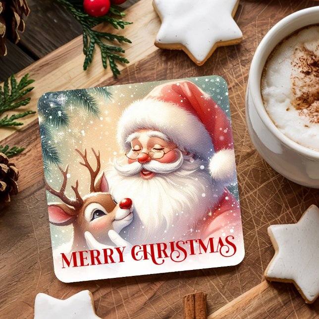 Porta-copo De Papel Quadrado Funny Cute Santa Claus Rudolph Drink Coasters (Funny Cute Santa Claus Rudolph Drink Coasters)