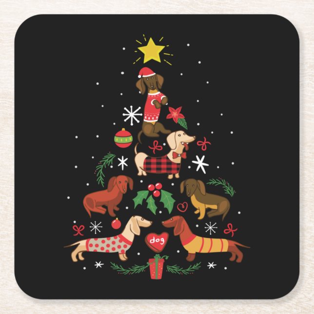 Porta-copo De Papel Quadrado Funny Dachshund Christmas Tree (Frente)