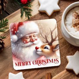 Porta-copo De Papel Quadrado Funny Santa Rudolph Xmas Coaster Cartoon Style Art