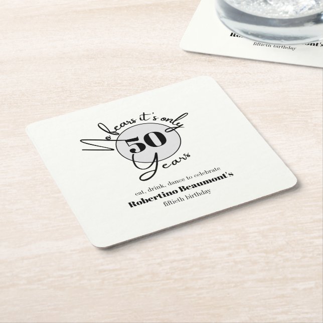 Porta-copo De Papel Quadrado Funny Simple No Fears 50th birthday party (Inclinado)