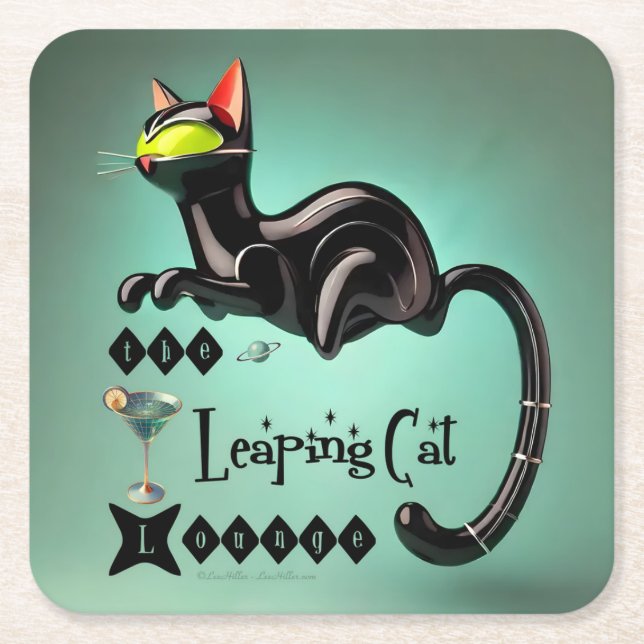 Porta-copo De Papel Quadrado Futurística Atômica O Salto De Gato Saltante (Frente)