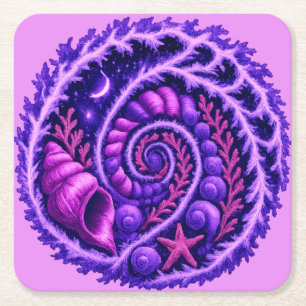 Porta-copo De Papel Quadrado Galáxia Espiral do Oceano Místico Arte de Concha
