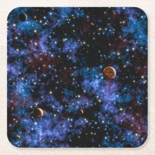 Porta-copo De Papel Quadrado Galáxias, estrelas e planetas coloridos à noite