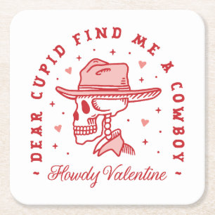 Porta-copo De Papel Quadrado Galentine Day Cowboy country tema engraçado