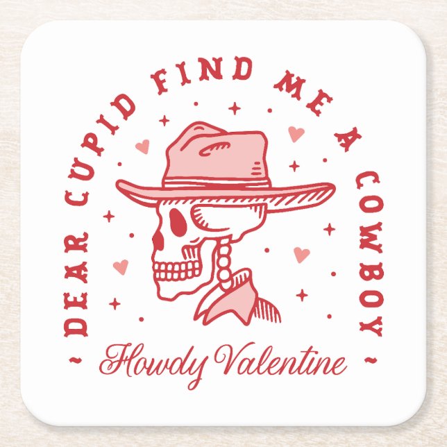 Porta-copo De Papel Quadrado Galentine Day Cowboy country tema engraçado (Frente)