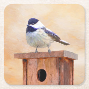 Porta-copo De Papel Quadrado Galinha em Birdhouse Pintura Original de Pássaros