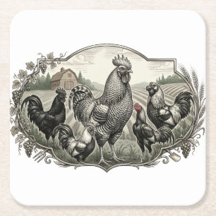Porta-copo De Papel Quadrado Galinheiro na fazenda