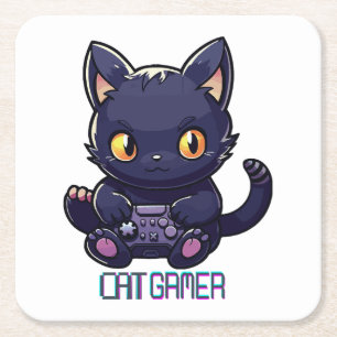 Porta-copo De Papel Quadrado Gamer de Gato