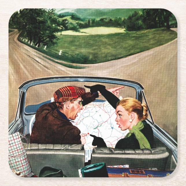 Porta-copo De Papel Quadrado Garfo na estrada (Frente)