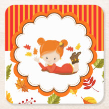 Garota Adorável de outono Pintada à Mão