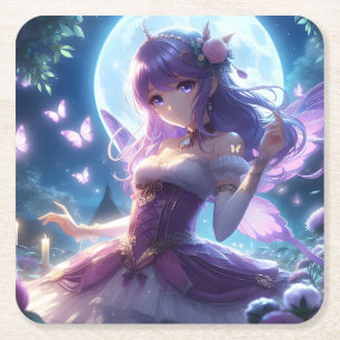 Porta-copo De Papel Quadrado Garota Anime Asa de Borboleta Violeta Fada da Lua