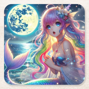 Porta-copo De Papel Quadrado Garota de Anime Cantando Luar Pixie Sereia Arco-ír