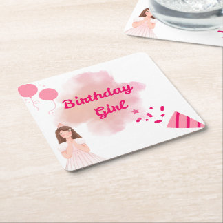 Porta-copo De Papel Quadrado 🎀Garota de Aniversário Sofisticada