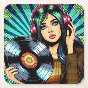 Porta-copo De Papel Quadrado Garota de estilo pop art em quadrinhos com álbum d
