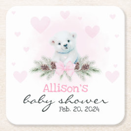 Porta-copo De Papel Quadrado Garota do Urso Polar Rosa Cora Corações Chá de fra