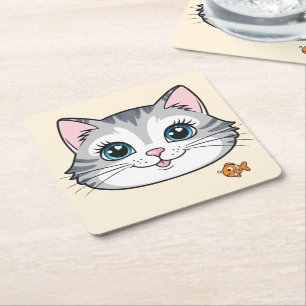 Porta-copo De Papel Quadrado Gatinho gato fofo animais animal de estimação dese