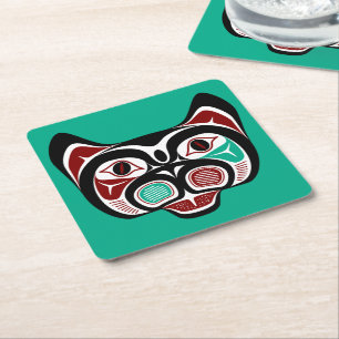 Porta-copo De Papel Quadrado Gatinho gráfico do vetor vermelho nativo american