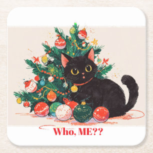 Porta-copo De Papel Quadrado Gatinho Preto Bonito com aspecto Culpado - Natal