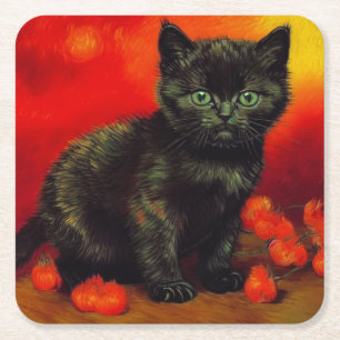 Porta-copo De Papel Quadrado Gatinho Preto Van Gogh