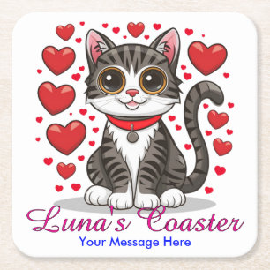 Porta-copo De Papel Quadrado Gato com Símbolos de Amor Clipart-85245
