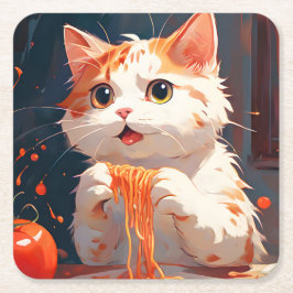 Porta-copo De Papel Quadrado Gato comendo espaguete