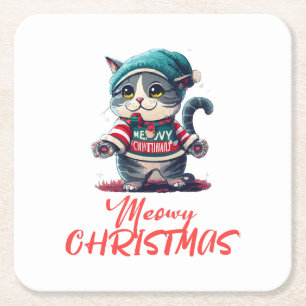 Porta-copo De Papel Quadrado Gato de Natal
