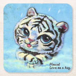 Porta-copo De Papel Quadrado Gato de tigre fofo, por favor me dê um abraço