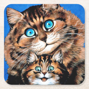 Porta-copo De Papel Quadrado Gato e Kitten engraçados, Louis Wain