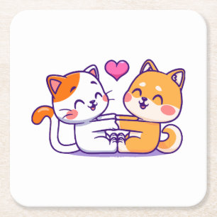 Porta-copo De Papel Quadrado Gato E Shiba Inu