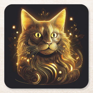 Porta-copo De Papel Quadrado Gato Fantasia Neon Dourado