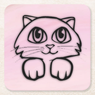 Porta-copo De Papel Quadrado Gato Fofo de Olhos Grandes Rosa