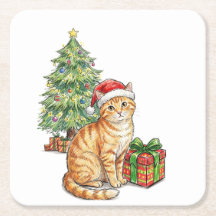 Gato Ginger Fofo Chapéu de Papai Noel Enfeite de N