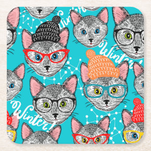 Porta-copo De Papel Quadrado Gato no chapéu