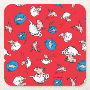Porta-copo De Papel Quadrado Gato no Chapéu O Peixe Padrão Vermelho