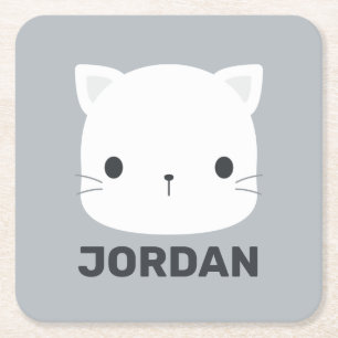 Porta-copo De Papel Quadrado Gato Pequeno Fofo com Nome Personalizado