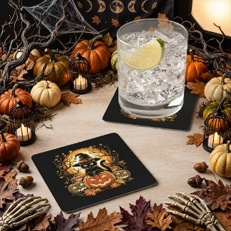 Porta-copo De Papel Quadrado Gato Preto de Halloween Abóbora Bruxa Gato Assusta