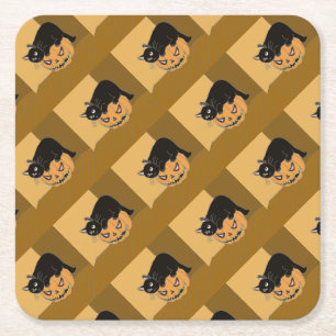 Porta-copo De Papel Quadrado Gato preto em uma abóbora