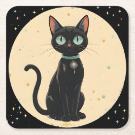 Porta-copo De Papel Quadrado Gato Preto Futurista Atômico Lua