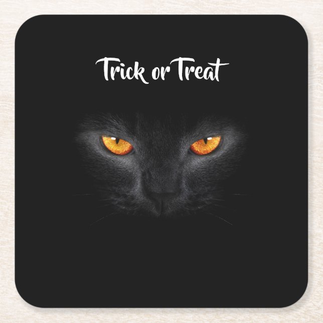 Porta-copo De Papel Quadrado Gato preto Halloween (Frente)